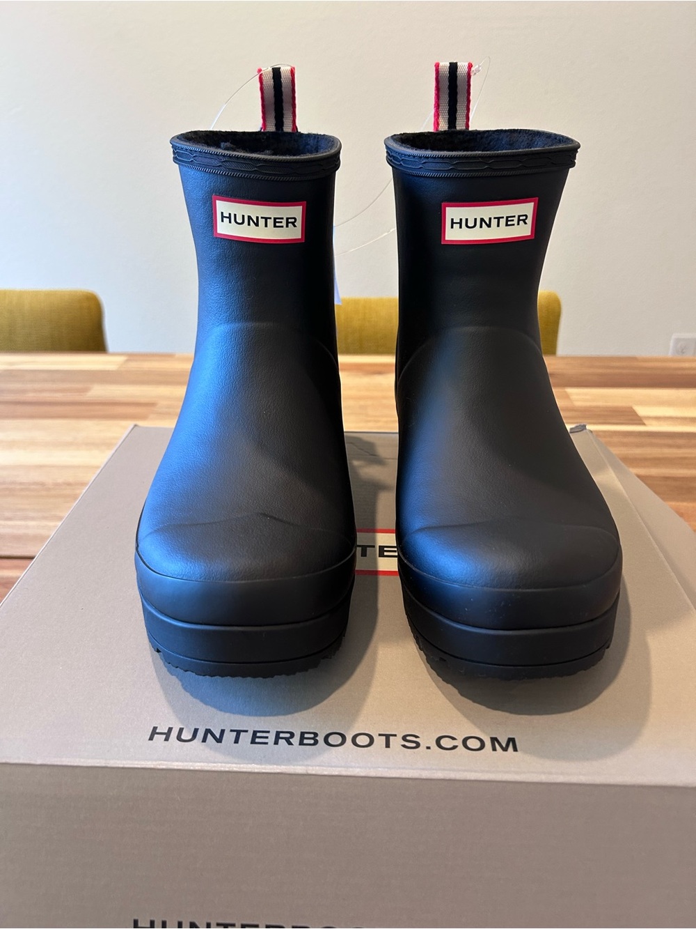 Hunter Women's Black Rain Ankle Boots with Red Logo Trim